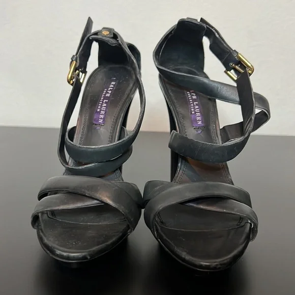 Ralph Lauren Purple Label black leather heels sandals size 7.5 - Picture 3 of 6